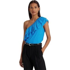 Ralph Lauren One-Shoulder‎ Ruffle Top Blue Casual Party Blouse XL NWT $98